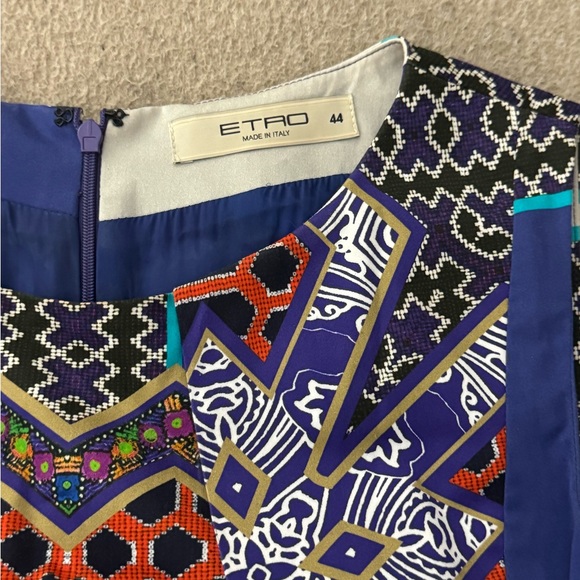 ETRO Multi Colored Stretch Cotton Tribal Print Sleeveless Sheath Dress Size 44 - Picture 3 of 9